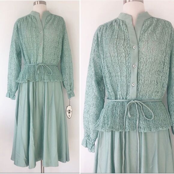 Vintage Dresses & Skirts - New Vintage 80s Mint Secretary Midi Dress Lace Geek Women Size XL USA Made
